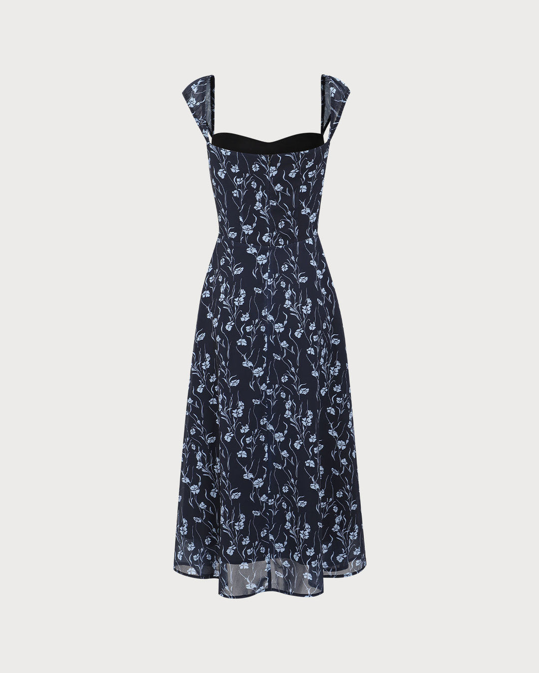 Vestido Midi de Cuello Corazón Floral en Marino