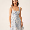 Vestido Mini Corsé de Tirantes Fruncidos con Estampado Floral Azul