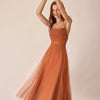 Vestido Midi Deslizante de Malla Caramelo