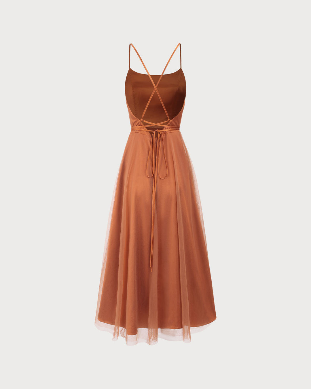 Vestido Midi Deslizante de Malla Caramelo