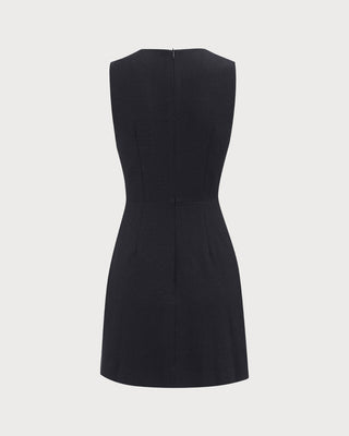 Vestido Mini Sin Mangas Negro con Escote en V para Mujeres