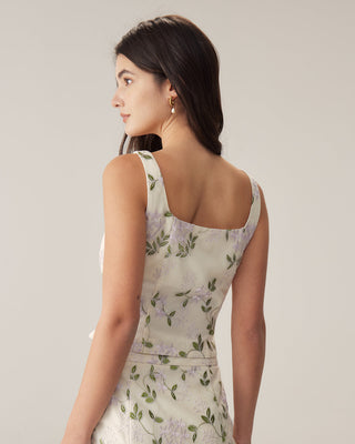 Top Sin Mangas Floral Beige
