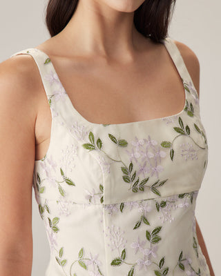 Top Sin Mangas Floral Beige
