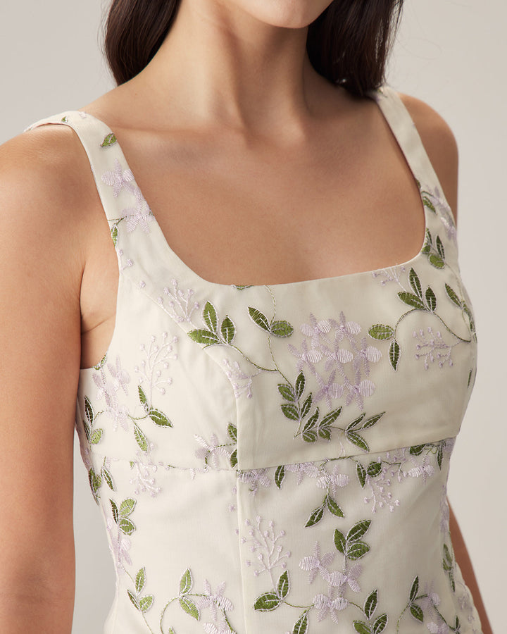 Top Sin Mangas Floral Beige