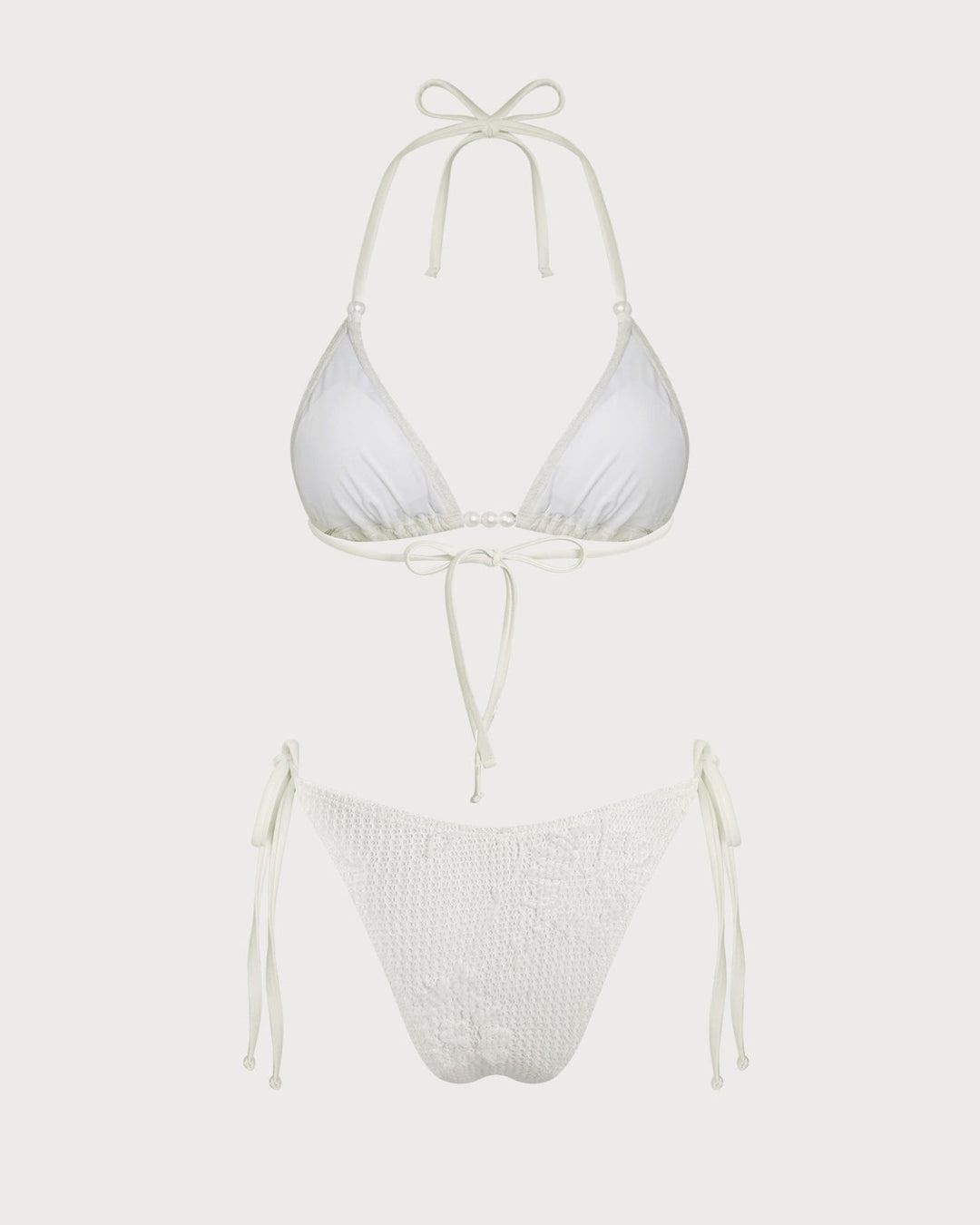 Conjunto de Bikini Jacquard con Halter y Cordón Off White