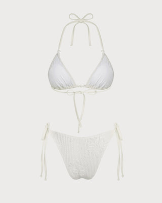 Conjunto de Bikini Jacquard con Halter y Cordón Off White
