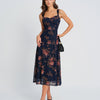 Vestido Midi Deslizante Floral Azul
