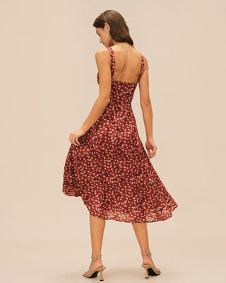 Vestido Midi Deslizante Floral Color Vino