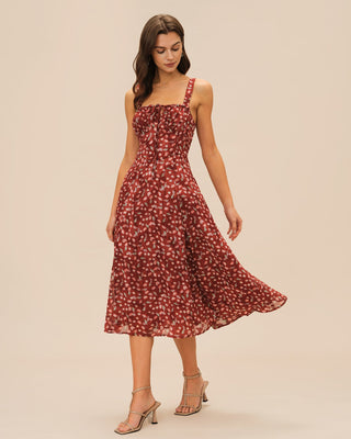 Vestido Midi Deslizante Floral Color Vino