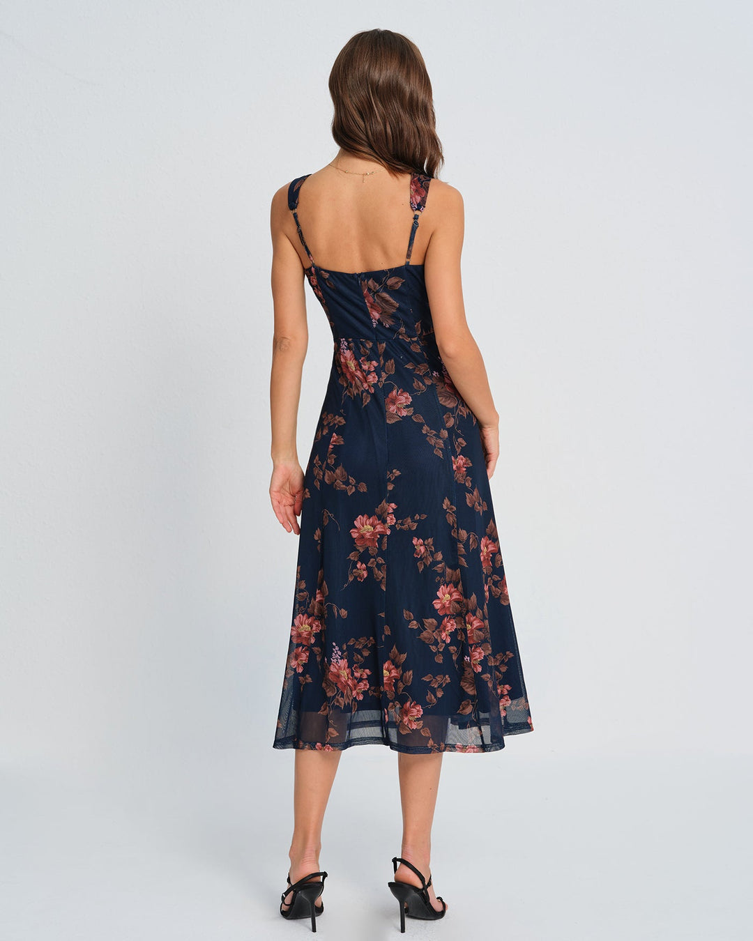 Vestido Midi Deslizante Floral Azul