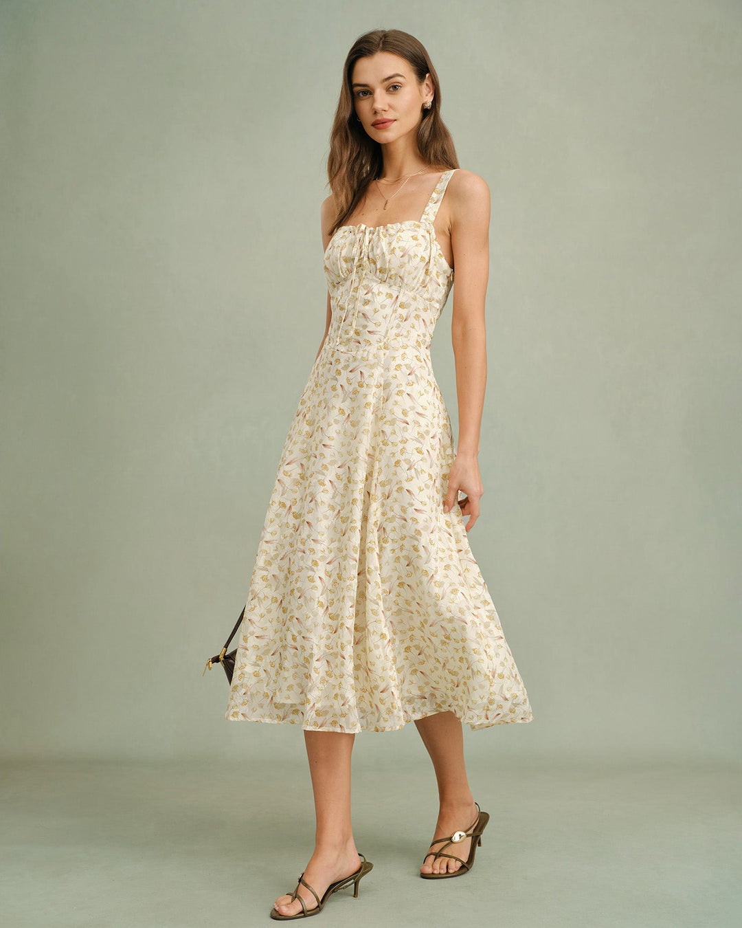 Vestido Midi Sin Mangas de Flores de Albaricoque