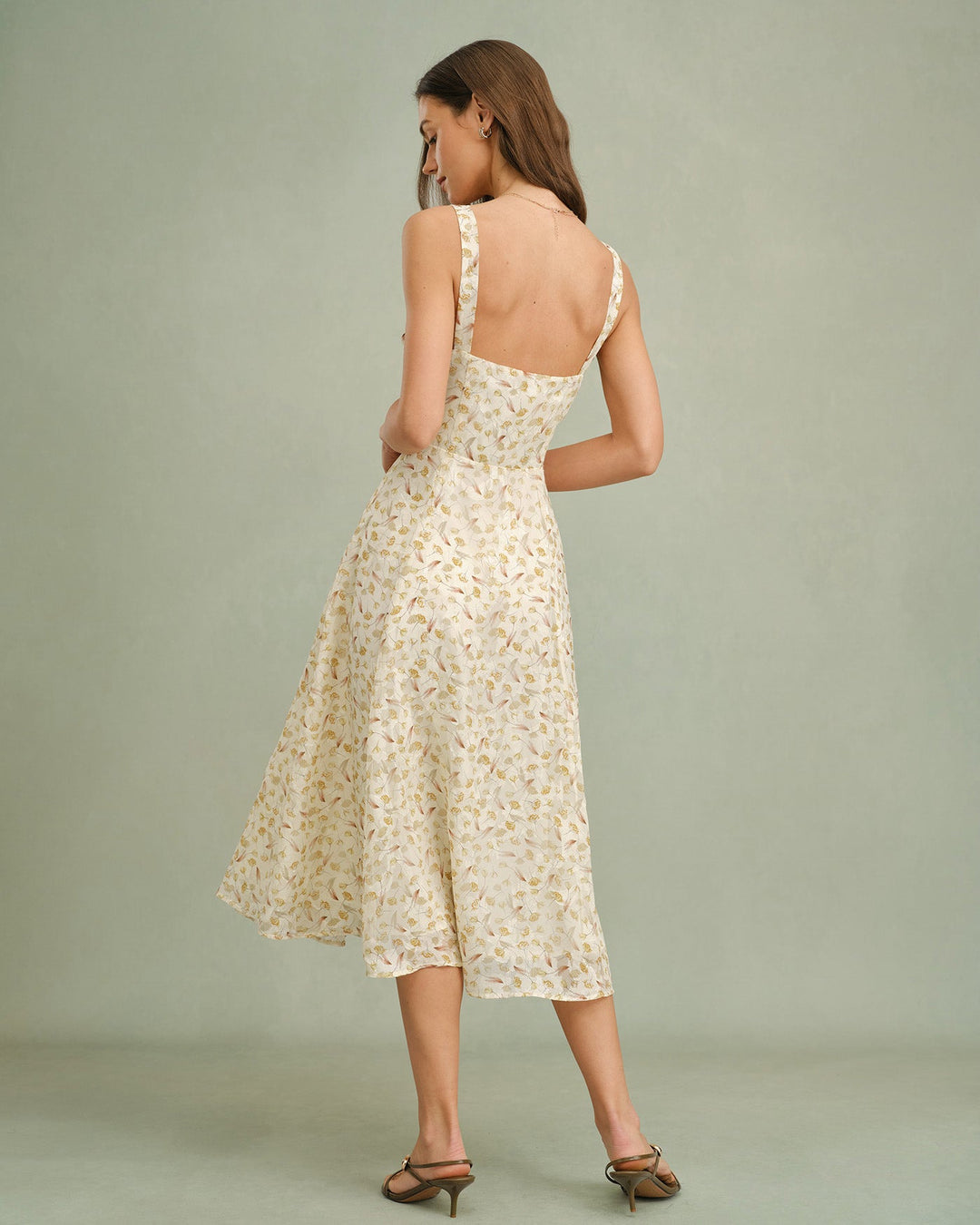 Vestido Midi Sin Mangas de Flores de Albaricoque