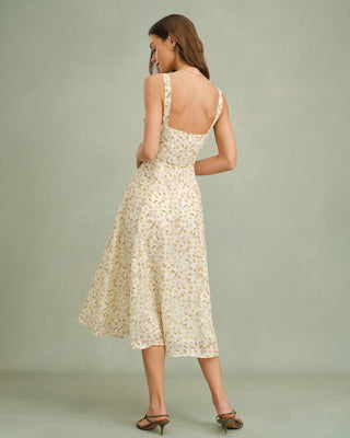 Vestido Midi Sin Mangas de Flores de Albaricoque