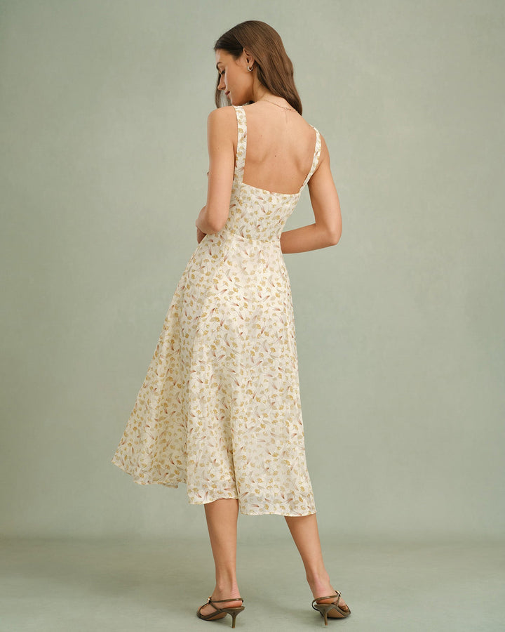 Vestido Midi Sin Mangas de Flores de Albaricoque