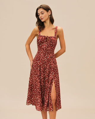 Vestido Midi Deslizante Floral Color Vino