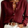 Cárdigan Casual de Punto de Cuello Redondo Color Rojo Vino