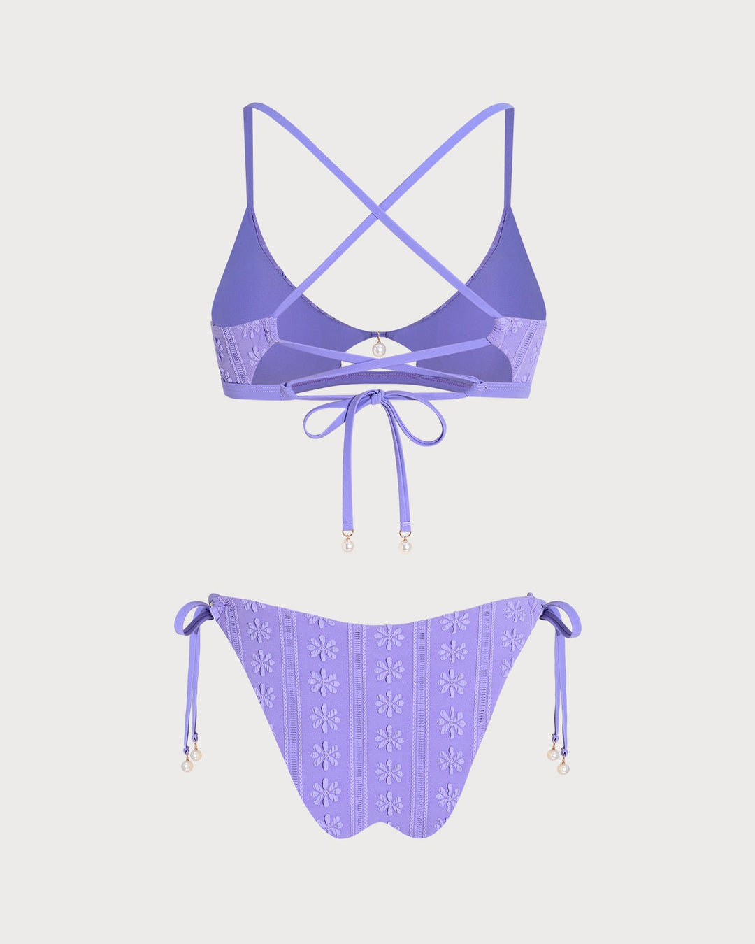 Conjunto de Bikini con Cordón Floral en U Púrpura