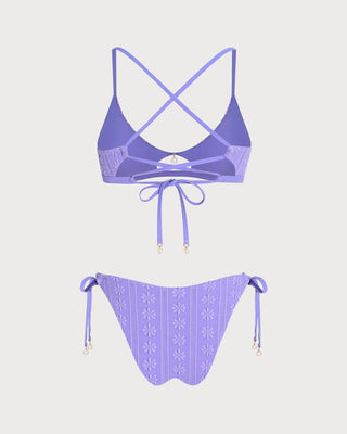 Conjunto de Bikini con Cordón Floral en U Púrpura
