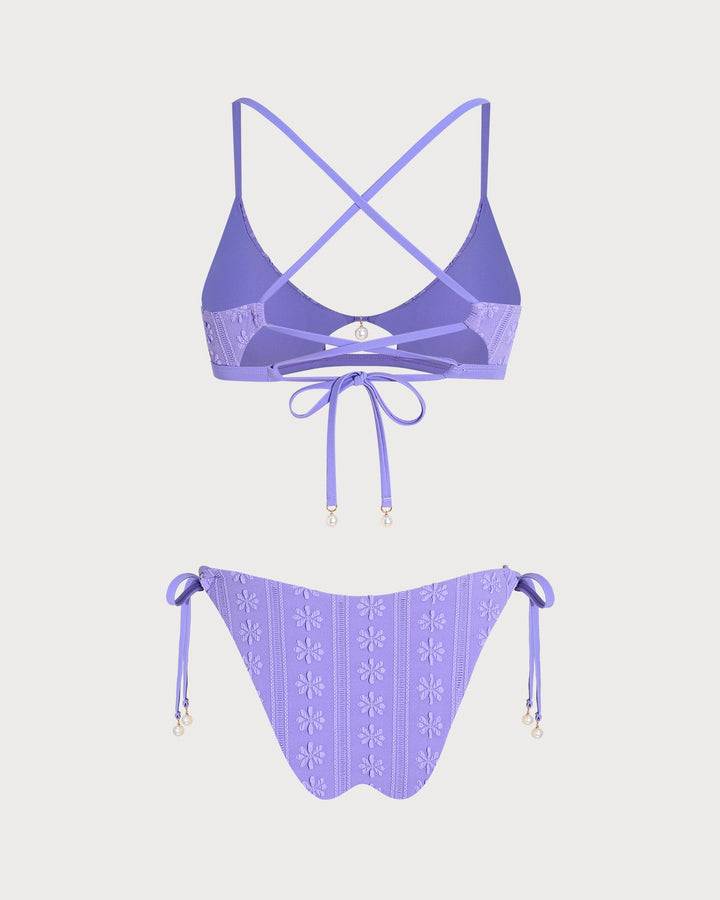 Conjunto de Bikini con Cordón Floral en U Púrpura
