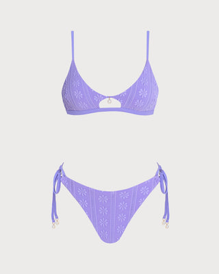 Conjunto de Bikini con Cordón Floral en U Púrpura