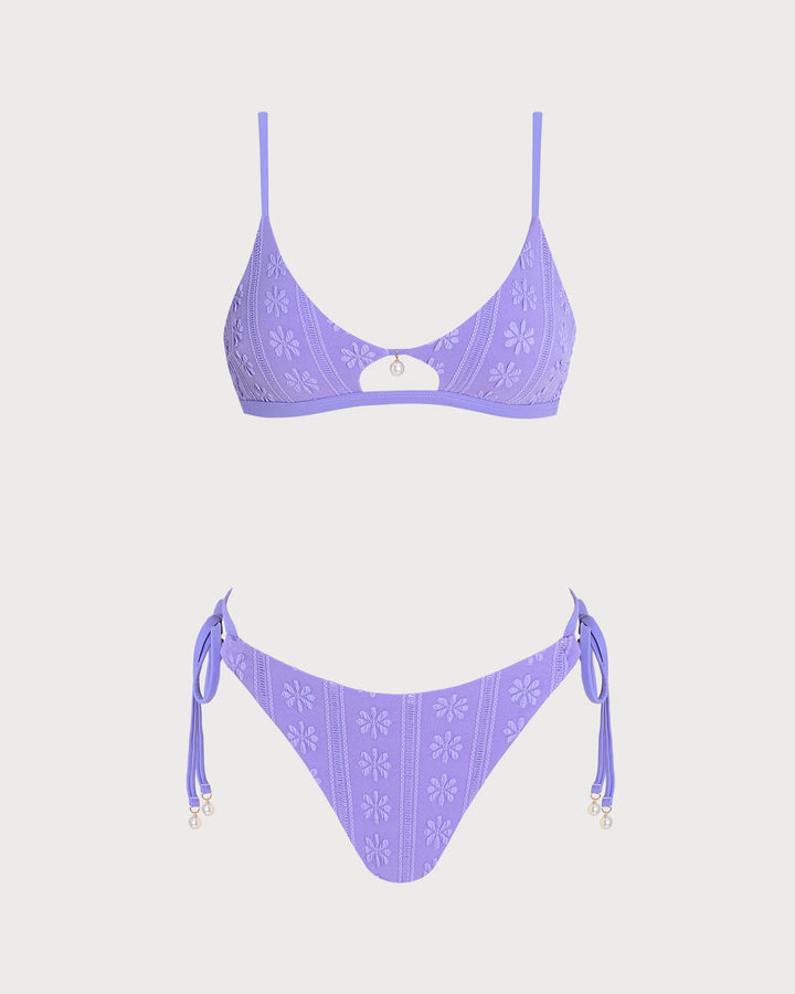 Conjunto de Bikini con Cordón Floral en U Púrpura