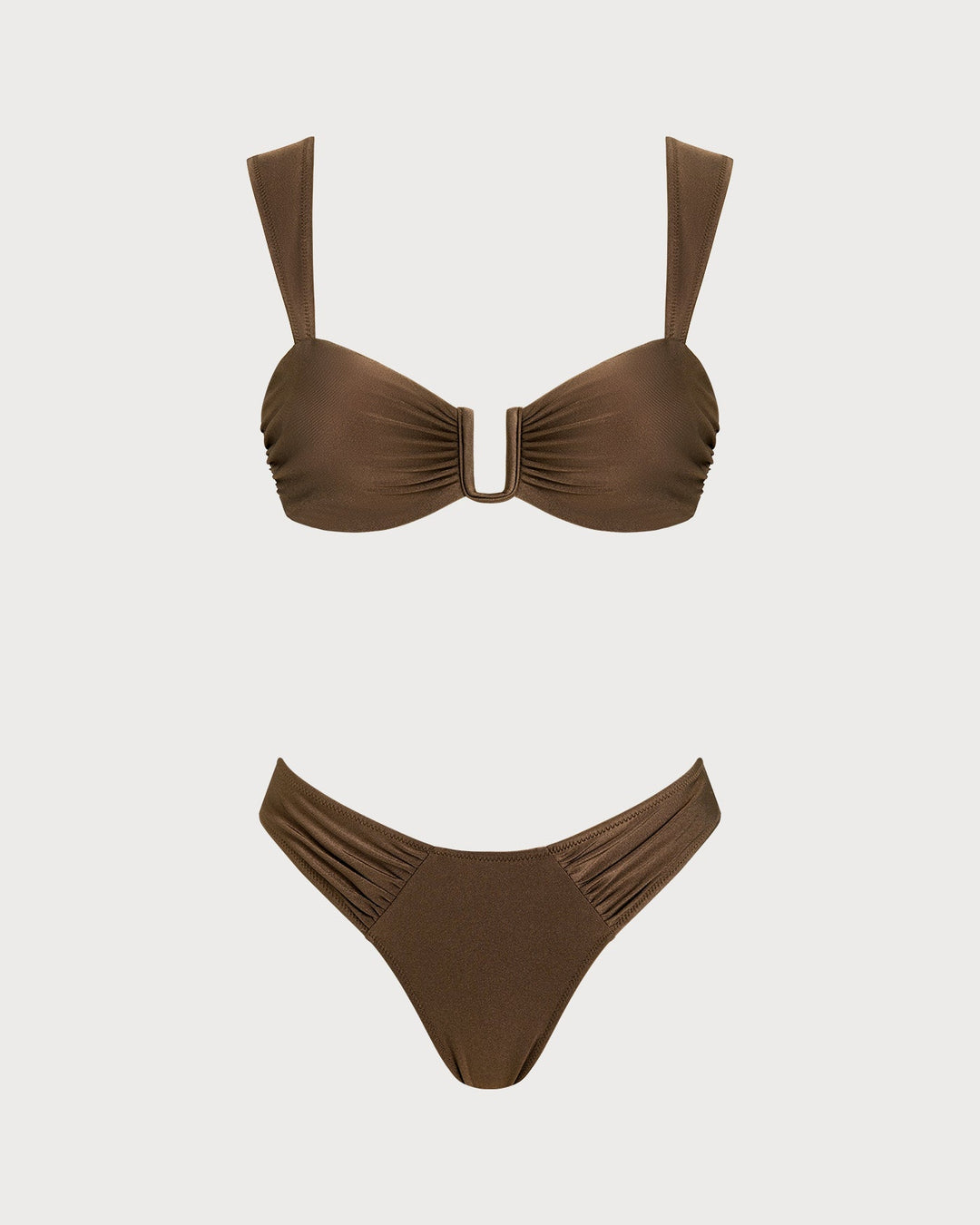 Conjunto de Bikini con Corte y Cuerda de Ajuste Marrón