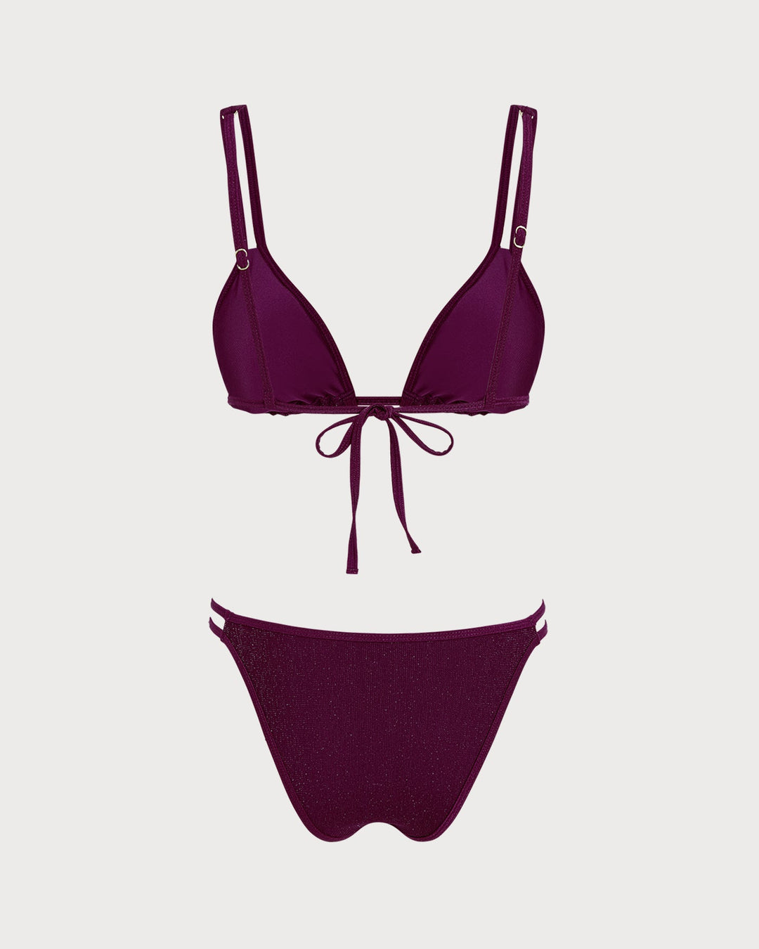 Conjunto de Bikini Triángulo Lurex Color Rojo Vino