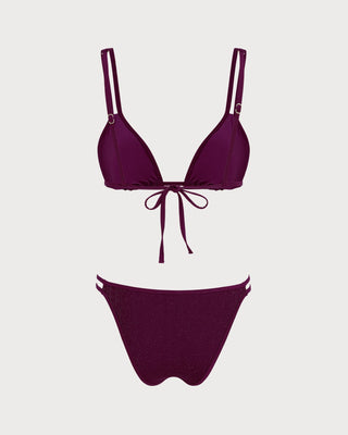 Conjunto de Bikini Triángulo Lurex Color Rojo Vino