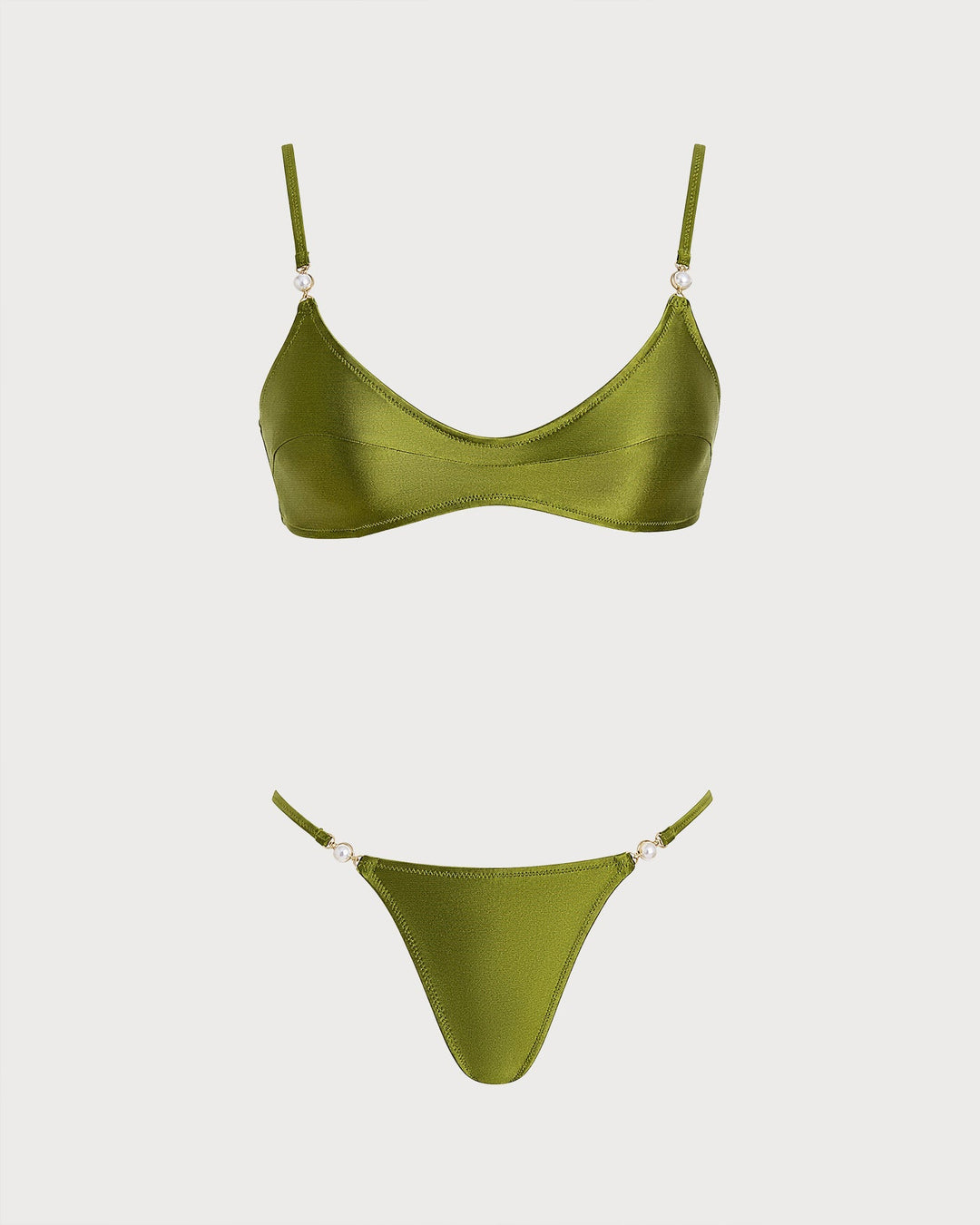 Conjunto de Bikini Triangular Verde Natural con Cintura Alta