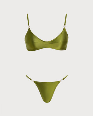 Conjunto de Bikini Triangular Verde Natural con Cintura Alta