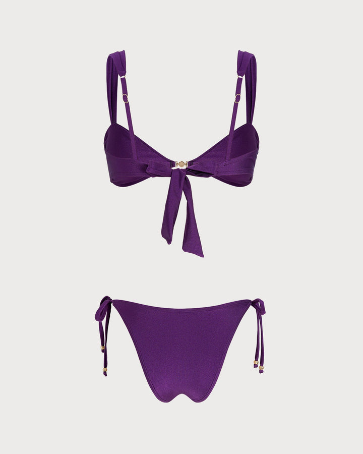 Conjunto de Bikini con Cordón en Triángulo Púrpura