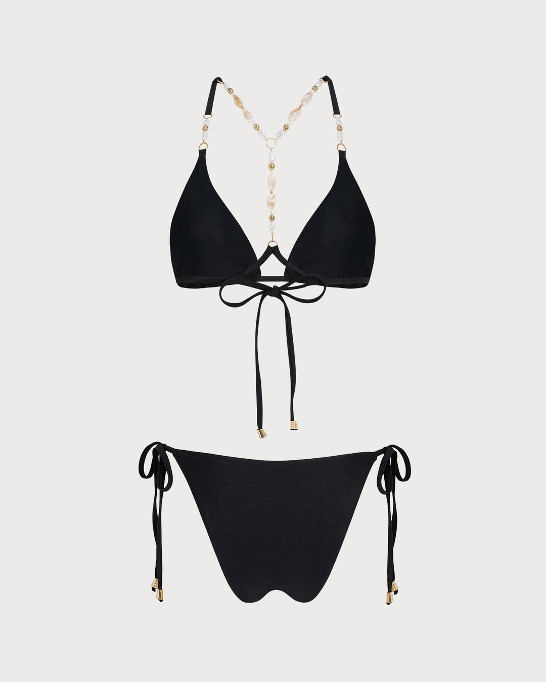 Conjunto de Bikini Triangular con Rhinestones Negro