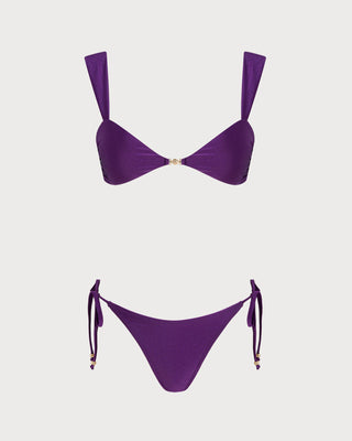 Conjunto de Bikini con Cordón en Triángulo Púrpura