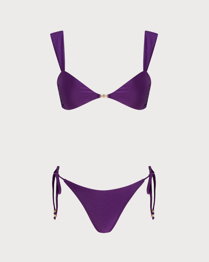 Conjunto de Bikini con Cordón en Triángulo Púrpura
