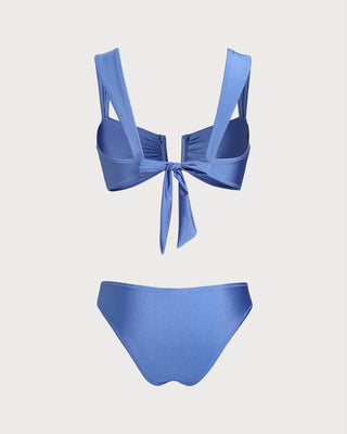 Conjunto de Bikini de Triángulo Azul de Alta Elasticidad