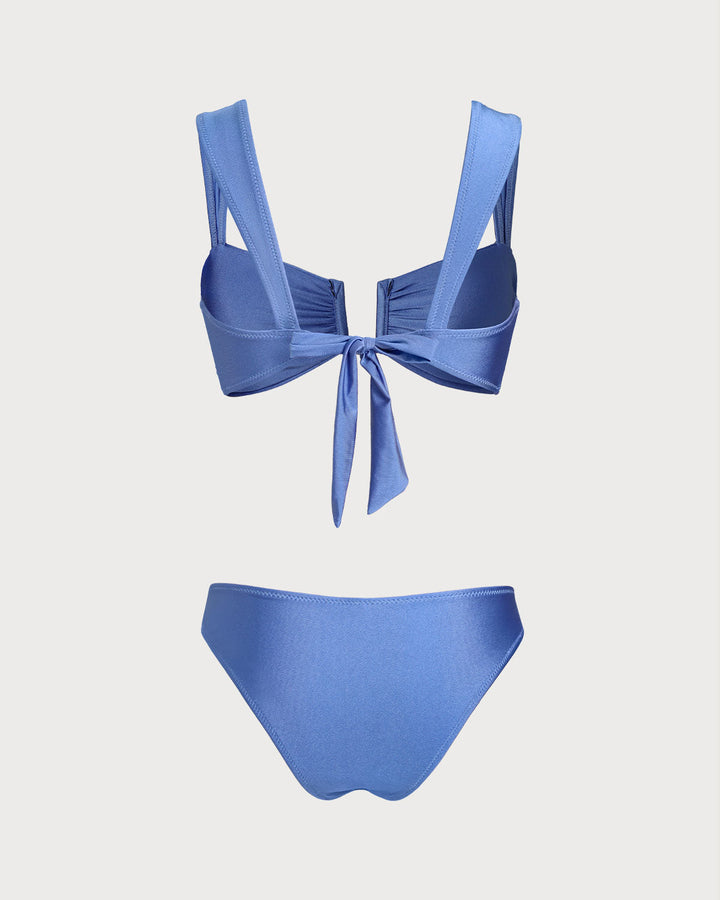 Conjunto de Bikini de Triángulo Azul de Alta Elasticidad