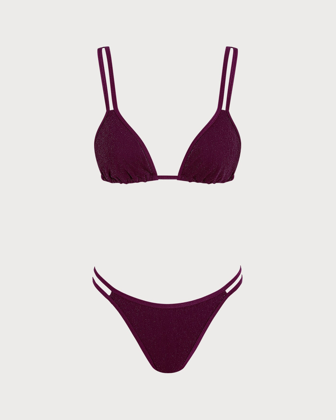 Conjunto de Bikini Triángulo Lurex Color Rojo Vino