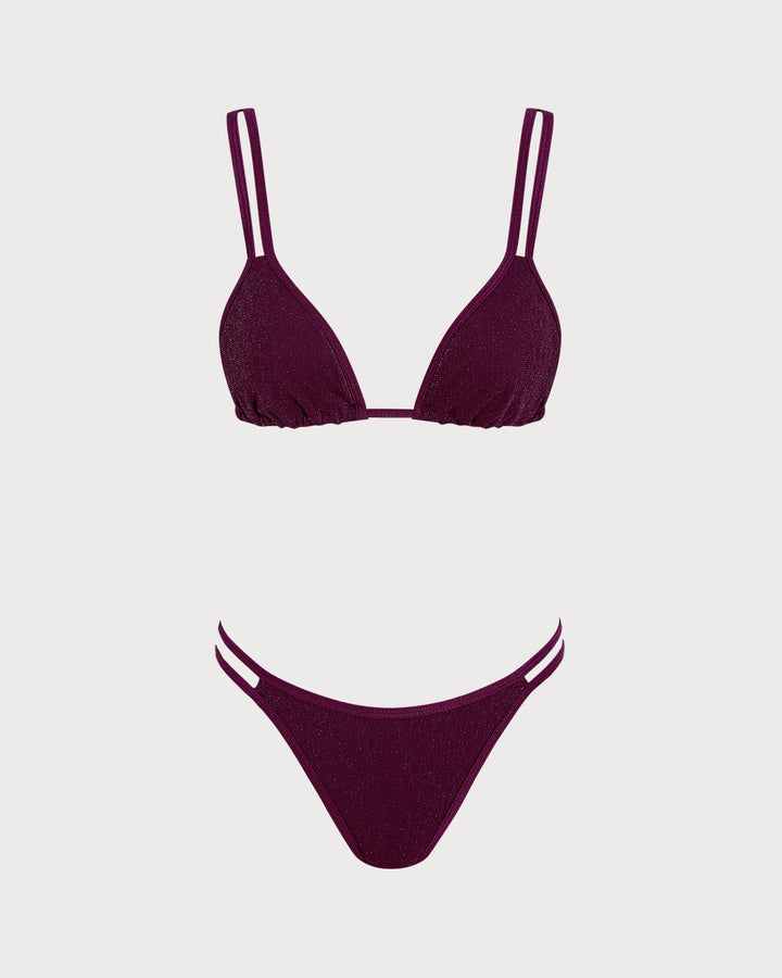 Conjunto de Bikini Triángulo Lurex Color Rojo Vino