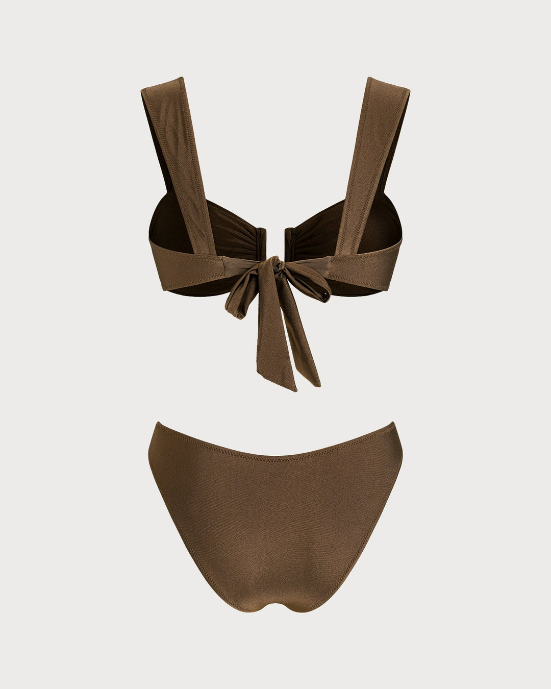 Conjunto de Bikini con Corte y Cuerda de Ajuste Marrón