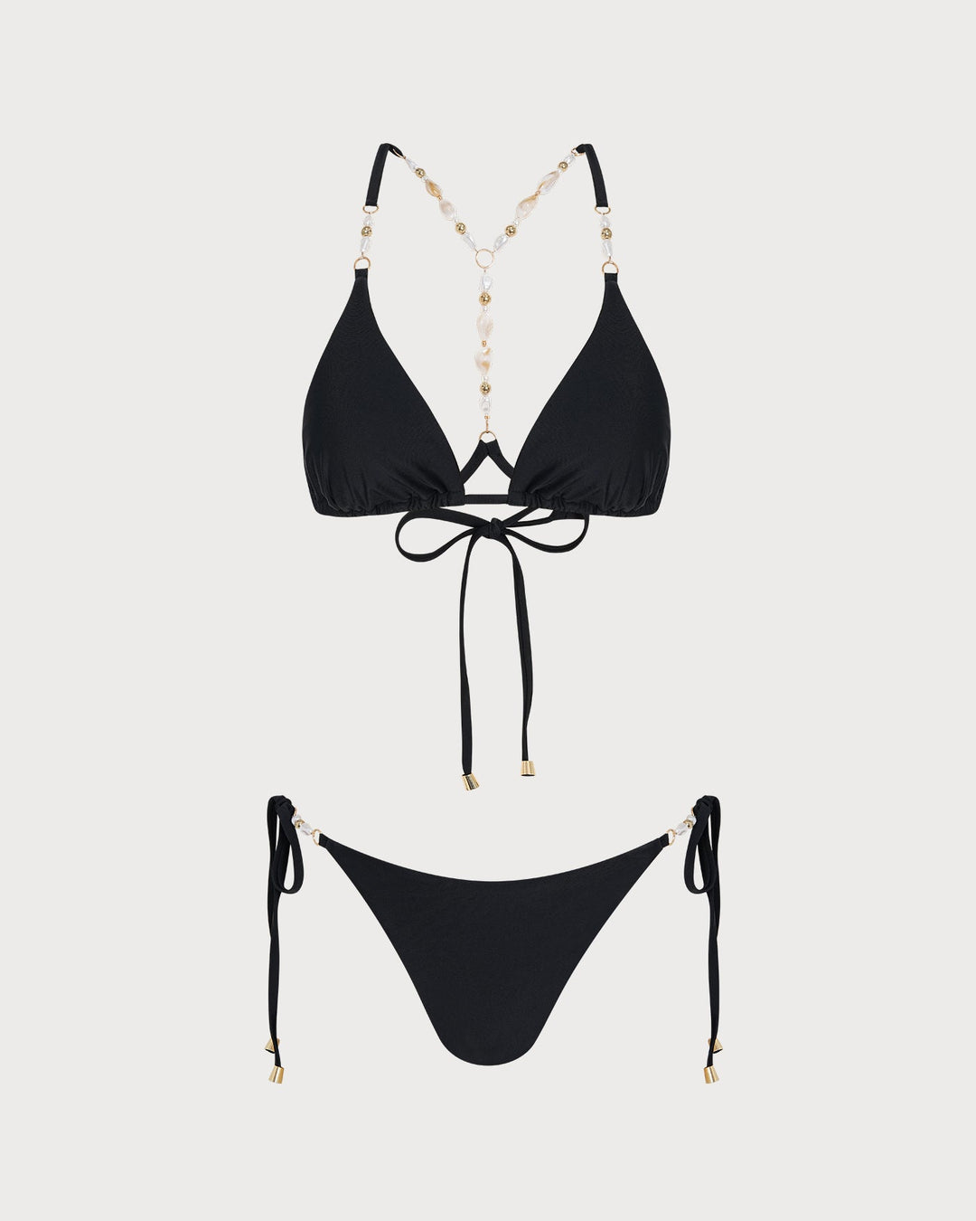 Conjunto de Bikini Triangular con Rhinestones Negro