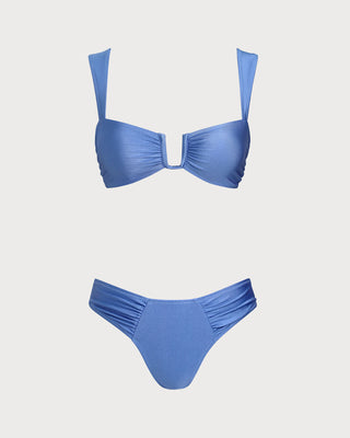 Conjunto de Bikini de Triángulo Azul de Alta Elasticidad