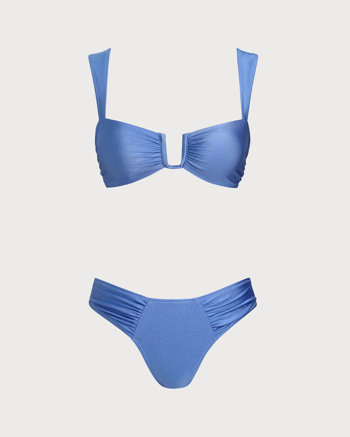 Conjunto de Bikini de Triángulo Azul de Alta Elasticidad