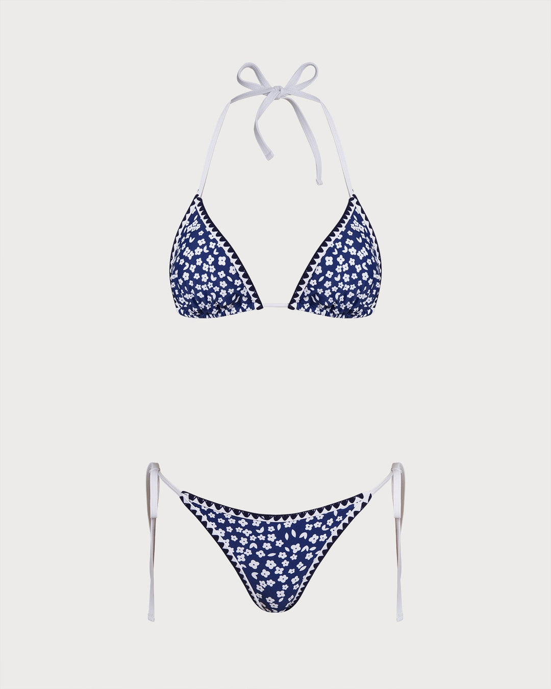 Conjunto de Bikini Triangular Floral con Halter Azul