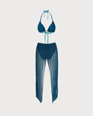 Conjunto de Bikini con Tirantes y Lentejuelas en Azul