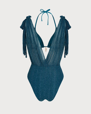 Conjunto de Bikini con Tirantes y Lentejuelas en Azul