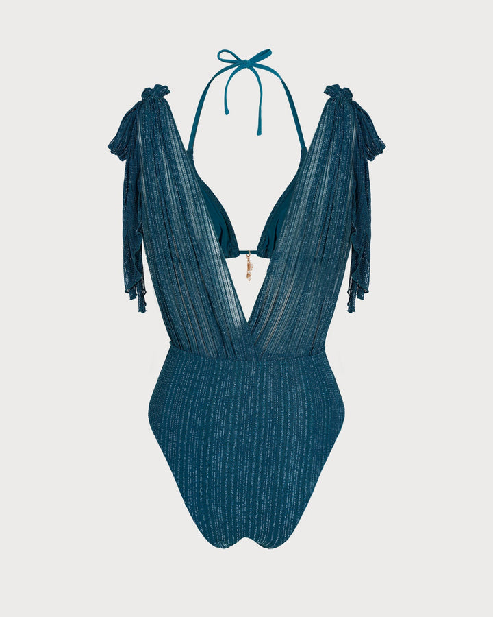 Conjunto de Bikini con Tirantes y Lentejuelas en Azul