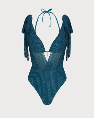 Conjunto de Bikini con Tirantes y Lentejuelas en Azul