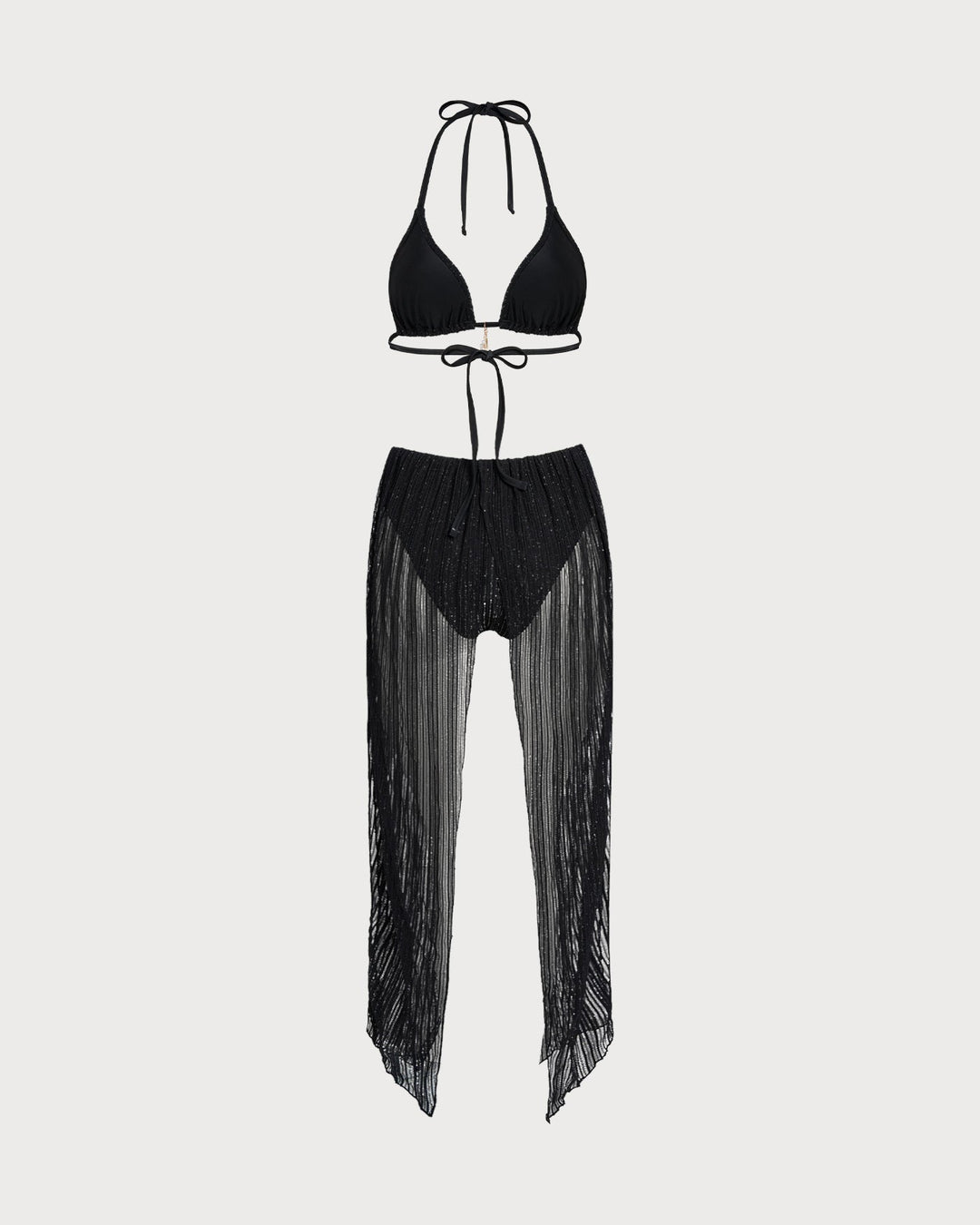 Conjunto de Bikini Triangular con Tiras y Cierre Ajustable Negro