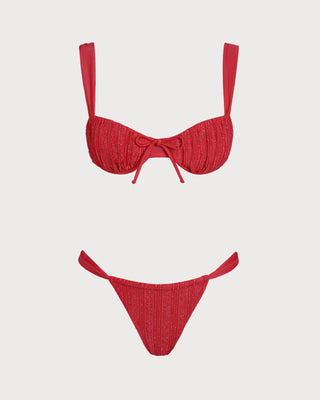 Conjunto de Bikini con Aros de Lentejuelas Rojas