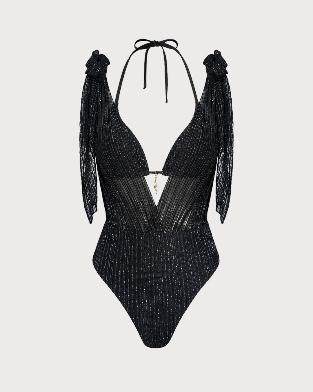 Conjunto de Bikini Triangular con Tiras y Cierre Ajustable Negro